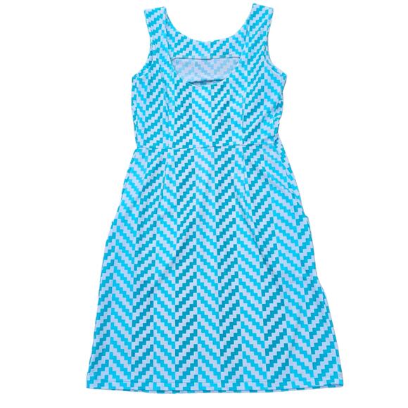 Blue Chevron Stripe Dress Jude Connally MaryPat Sz XS Sleeveless Pockets Stretch - Picture 7 of 8